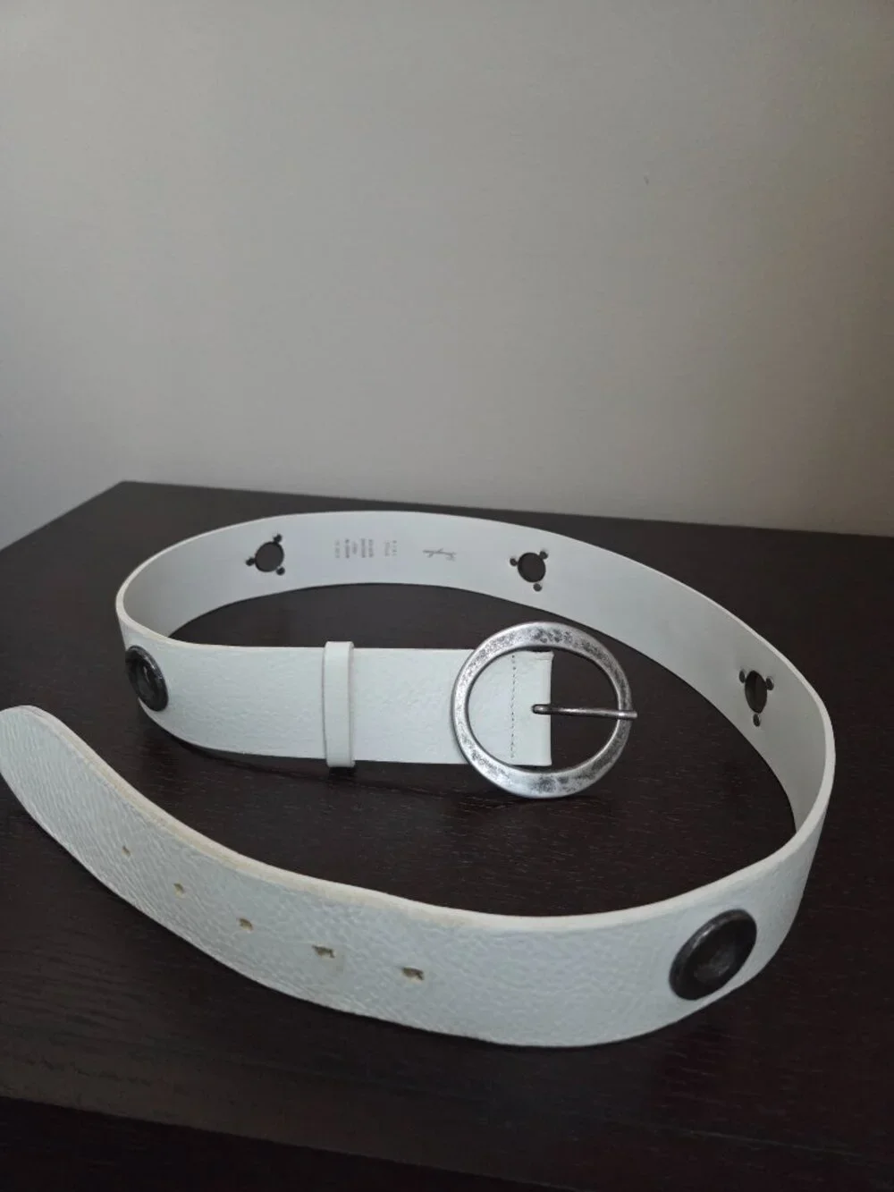 Garuglieri Made in Italy Leather White Belt Hammered Buckle Women's XL Boho